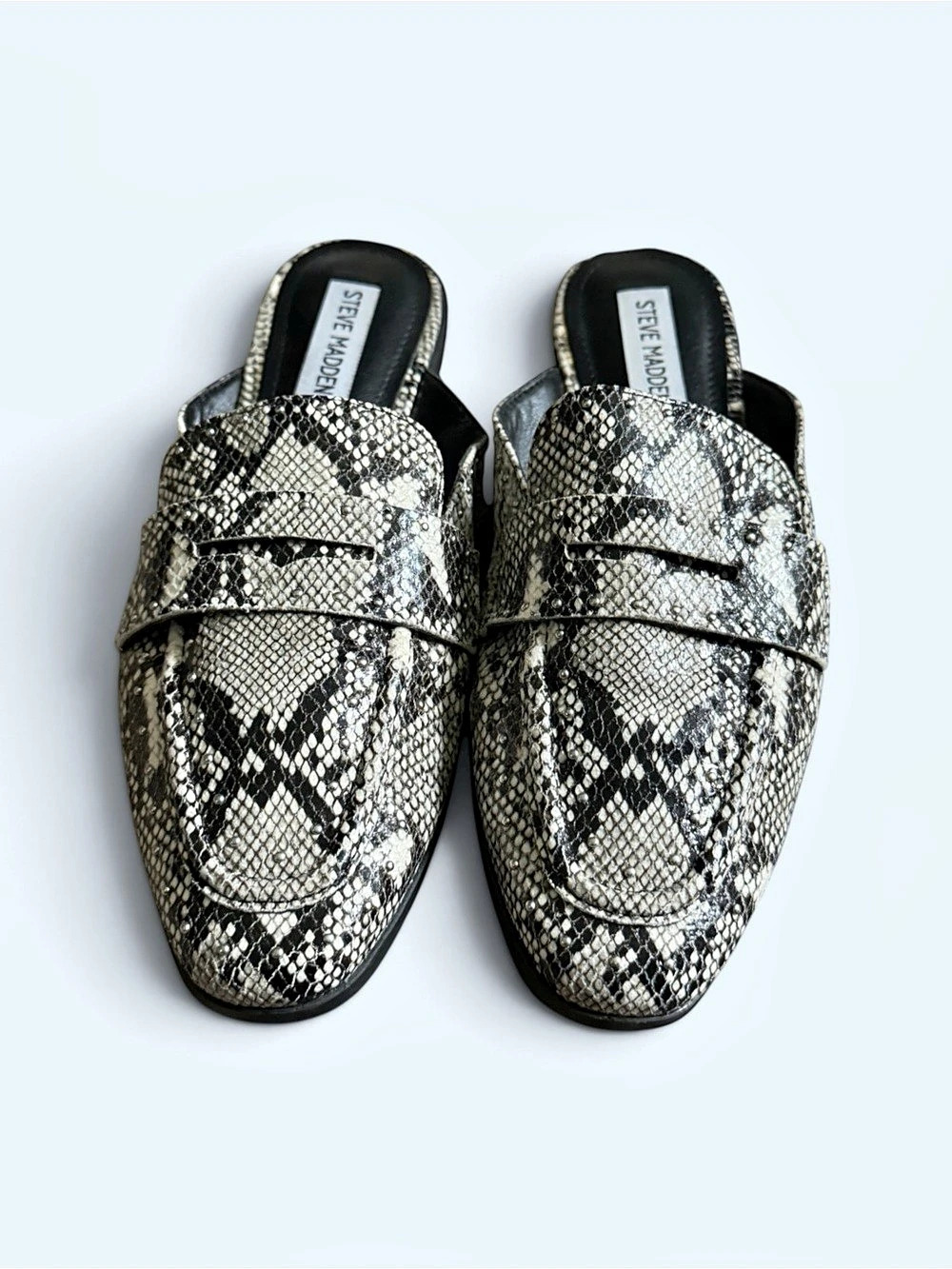 STEVE MADDEN Kendle Mule Snake Print Mules Black & Cream US 8M Women